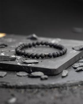 Preview: Armband mit 6 mm schwarzem Lavastein und schwarzem Abstandshalter - Black Lava 6mm